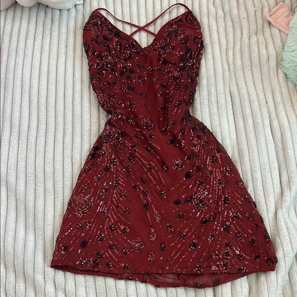 Elegant Burgundy Sequin Dress